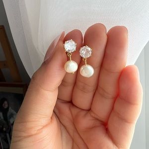 Freshwater Pearl Zircon Stainless Steel Zircon Earrings